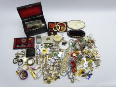 Large collection of costume jewellery, wrist and pocket watches, enamel and other brooches,