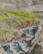 Edward Fairbairn pastel drawing of Zennor, Cornwall, signed with initials,