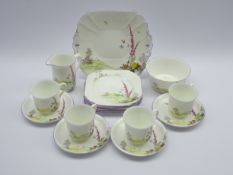 1930s Shelley tea set for four persons decorated in the Foxglove pattern no.