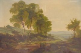 Unsigned late 19th Century oil on canvas of a moorland landscape,