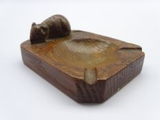 Thompson of Kilburn Mouseman oak ashtray with carved mouse signature,