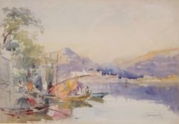 Charles Rowbotham (1877-1894), Italian lake scene, watercolour, signed and inscription on reverse,