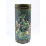 Early 20th century cylindrical stick stand decorated with two still life panels,