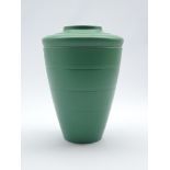 Wedgwood Keith Murray shoulder vase of tapering design in green with ribbed decoration H 29cms