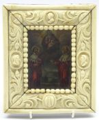 Italian School - Oil on a copper panel of the Madonna and Child with 2 Saintly figures wearing