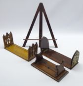 Edwardian mahogany table easel and three 19th century and later book slides,