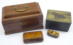 Russian lacquer box painted with figures in horse drawn troika, 19th century walnut snuff box,