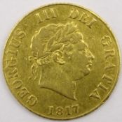 King George III 1817 gold half sovereign