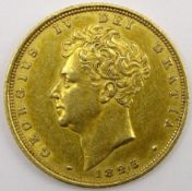 King George IV 1825 gold full sovereign, second bust,
