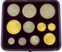 Queen Victoria 1887 eleven coin year set comprising; gold five pounds, two pounds,