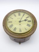 LNER station oak cased circular wall clock with eight day fusee movement No.