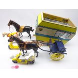 Sindy - wooden caravan, horse and gig, two scooters,