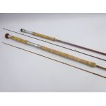 French Pezon et Michel Parabolic Grilse split cane two-piece spinning rod in original bag and an