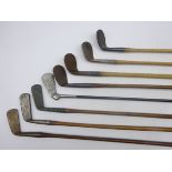 19th/early 20th century hickory shafted golf clubs, various rut irons and putters,