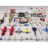 Large quantity of unboxed die-cast models including aeroplanes, helicopters,