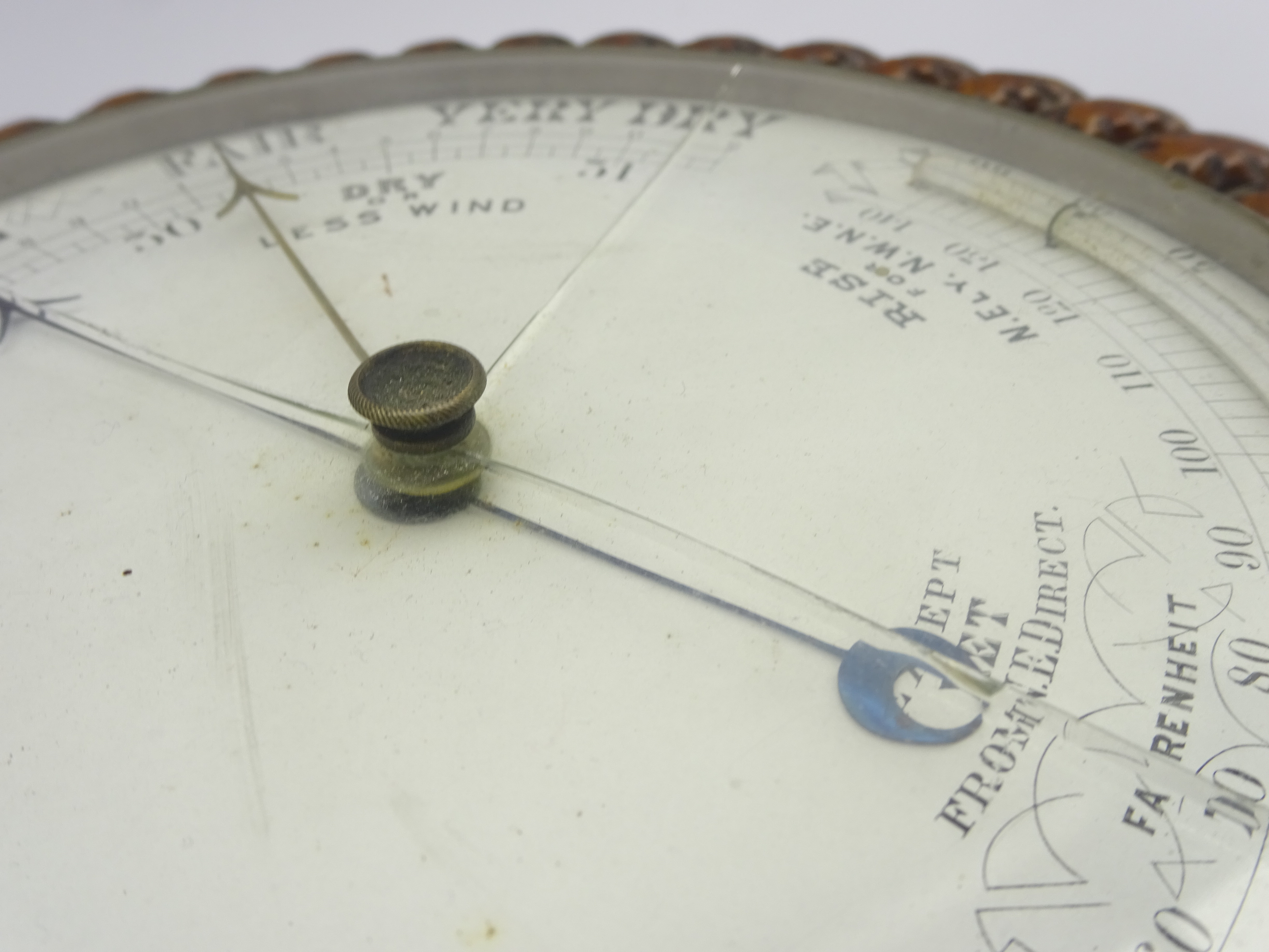 Late 19th century circular oak cased aneroid barometer in carved rope twist surround, - Image 3 of 3