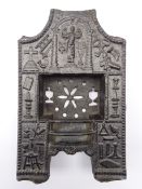 Victorian Georgian style miniature iron fire-grate cast with Masonic motifs 24cm high