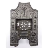 Victorian Georgian style miniature iron fire-grate cast with Masonic motifs 24cm high