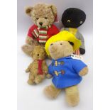 Assortment of toys including Paddington bear, Harrods 'Archie' Bear,