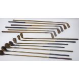 Collection of thirteen 19th/early 20th century hickory shalfted golf clubs, makers include; St.