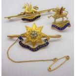 The Buffs Regimental 9ct gold enamel sweetheart brooch & another 9ct brooch and East Yorkshire 15ct