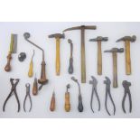 19th century and later Harness makers leather working tools including awls, creasers,