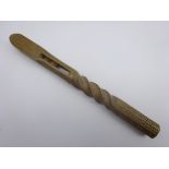 19th century ash knitting sheath with carved and spiral shaft,