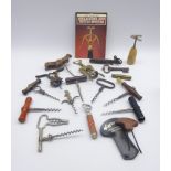 19th century Heeley Empire double action corkscrew, brass lever action corkscrew,