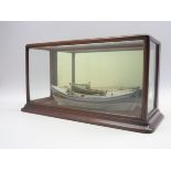 Painted wooden model of the Queens Bury Scarborough Life Boat in glazed mahogany display case,