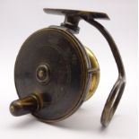 19th century Mallochs patent 3-inch sidecastor reel with large brass ring line guard attached to