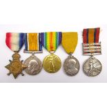 Boer/ WWI group of four medals comprising Queens South Africa Medal with three clasps - South