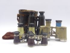 Pair of leather covered brass binoculars, the eye pieces marked 'The Admiral',