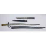 French model 1866 chassepot bayonet, the steel blade engraved Oulle 1874, in steel scabbard,