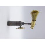 19th century Thomason Dowler barrel shaped corkscrew the turned bone handle with brush,