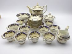 19th century tea service, gilded with crosses and scrolls on cobalt blue ground, pattern no.