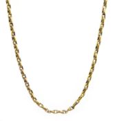 Victorian gold link chain necklace, barrel clasp, stamped 9c, approx 5.