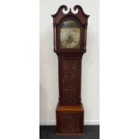 19th century eight day longcase clock, carved oak case with mahogany banding,