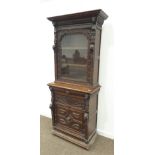 Victorian heavily carved oak cabinet, projecting cornice over gadroon frieze,