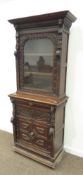 Victorian heavily carved oak cabinet, projecting cornice over gadroon frieze,