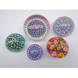 Five Millefiori paperweights,