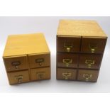 Five 20th century oak desk top index filing chests with brass handles, W32.