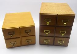 Five 20th century oak desk top index filing chests with brass handles, W32.
