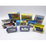 Twelve Corgi die-cast models including AEC Eliptical tanker, West Yorkshire FB AEC Turntable ladder,