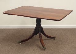 Regency mahogany breakfast table, rectangular figured mahogany and rosewood banded tilt top,