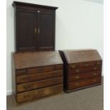 George III oak and mahogany banded fall front bureau, interior fitted with drawers and cupboard,