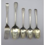 Matched Old English pattern silver cutlery comprising of pair George III dessert spoons London 1810,