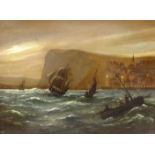 English School (19th century): Boats at the Harbour Mouth,