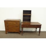 19th century mahogany side table fitted with two drawers, on turned supports with castors (W122cm,