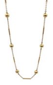 Gold barrel and ball link necklace chain, stamped 9K, approx 18.