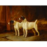 George G Fryer (fl.1882-1885): Terriers in a Stable,